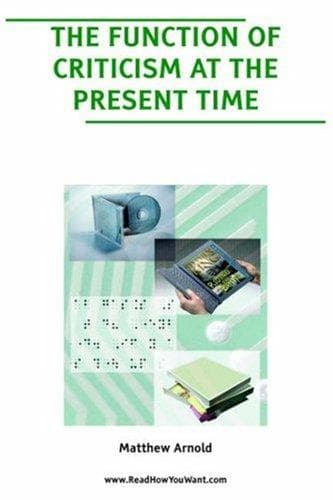Tapa de Function of Criticism at the Present Time, The