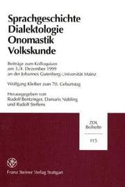Tapa de Zeitschrift f ur Dialektologie und Linguistik. ZDL Beihefte, Bd. 115: Sprachgeschichte - Dialektologie - Onomastik - Volkskunde. Beitr age zum Kolloqium am 3./4. Dez. 1999