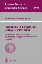 Tapa de Advances in Cryptology - ASIACRYPT 2000