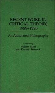 Tapa de Recent work in critical theory, 1989-1995