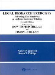 Tapa de Legal research exercises, following The Bluebook : a uniform system of citation, seventh edition