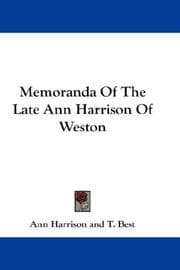 Tapa de Memoranda Of The Late Ann Harrison Of Weston