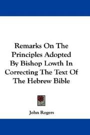 Tapa de Remarks On The Principles Adopted By Bishop Lowth In Correcting The Text Of The Hebrew Bible