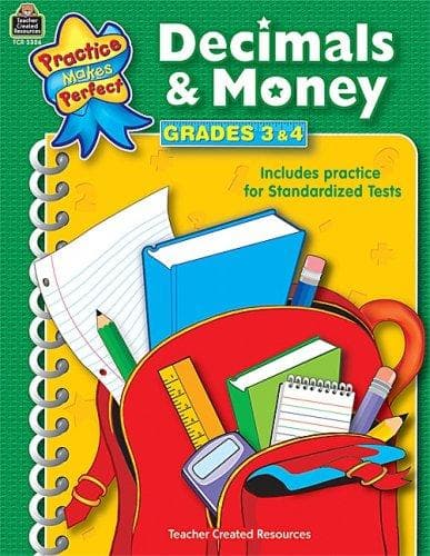 Tapa de Decimals & Money Grades 3-4 (Practice Makes Perfect)