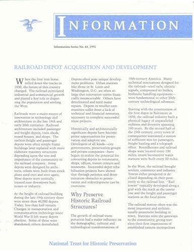 Tapa de Railroad Depot Acquisition and Development