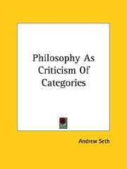 Tapa de Philosophy As Criticism of Categories
