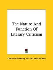 Tapa de The Nature And Function Of Literary Criticism