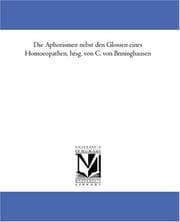 Tapa de Die Aphorismen nebst den Glossen eines Homoeopathen, hrsg. von C. von Bönninghausen