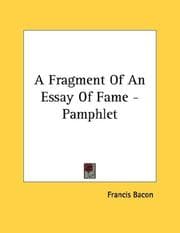 Tapa de A Fragment Of An Essay Of Fame - Pamphlet