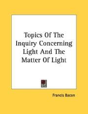Tapa de Topics Of The Inquiry Concerning Light And The Matter Of Light
