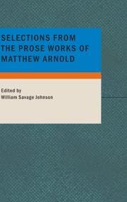 Tapa de Selections from the Prose Works of Matthew Arnold