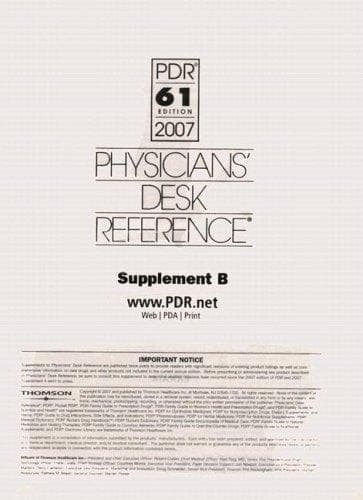 Tapa de Physicians Desk Reference 2007, Supplement B (Physicians' Desk Reference (Pdr) Supplement)