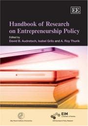 Tapa de Handbook of research on entrepreneurship policy
