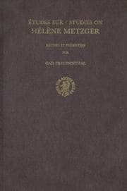 Tapa de Etudes Sur - Studies on Helene Metzger (Collection de Travaux de L'Acadimie Internationale D'Histoire Des Sciences)