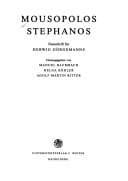 Tapa de Mousopolos Stephanos: Festschrift Fuer Herwig Gorgemanns (Bibliothek Der Klassischen Altertumswissenschaften, Neue Folge, 1. Reihe) (German Edition)