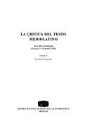 Tapa de La critica del testo mediolatino