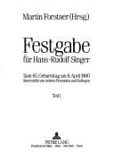 Tapa de Festgabe für Hans-Rudolf Singer