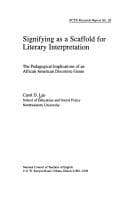 Tapa de Signifying as a scaffold for literary interpretation