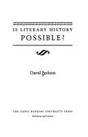 Tapa de Is literary history possible?