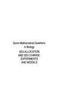 Tapa de Some mathematical questions in biology--sex allocation and sex change