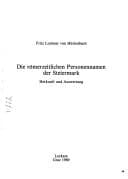 Tapa de Die römerzeitlichen Personennamen der Steiermark