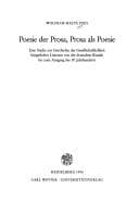 Tapa de Poesie der Prosa, Prosa als Poesie