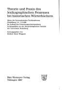 Tapa de Theorie und Praxis des lexikographischen Prozesses bei historischen Wörterbüchern