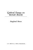 Tapa de Critical essays on Bertolt Brecht