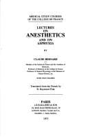 Tapa de Lectures on anesthetics and on asphyxia