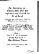 Tapa de Zur Keramik des Mittelalters und der beginnenden Neuzeit im Rheinland =