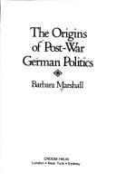 Tapa de The origins of post-war German politics