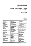 Tapa de Analyses & réflexions sur Saint-John Perse, Eloges