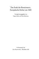 Tapa de Das Ende der Renaissance: Europäische Kultur um 1600 : Vorträge (Wolfenbütteler Abhandlungen zur Renaissanceforschung) (German Edition)