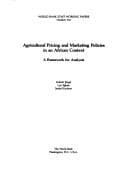 Tapa de Agricultural pricing and marketing policies in an African context