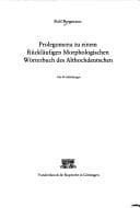 Tapa de Prolegomena zu einem rückläufigen morphologischen Wörterbuch des Althochdeutschen