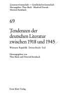 Tapa de Tendenzen der deutschen Literatur zwischen 1918 und 1945