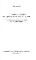 Tapa de Literaturtheorie im deutschen Mittelalter
