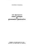Tapa de Cours critique de grammaire générative