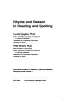 Tapa de Rhyme and Reason in Reading and Spelling (International Academy For Research In Learning Disabilities Monograph Series)