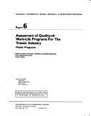 Tapa de Assessment of quality-of-work-life programs for the transit industry