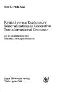Tapa de Formal versus explanatory generalizations in generative transformational grammar