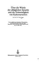 Tapa de Über die Würde der alltäglichen Sprache und die Notwendigkeit von Kultursprachen