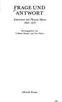Tapa de Frage und Antwort: Interviews mit Thomas Mann, 1909-1955 (German Edition)