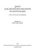 Tapa de Texte zur Geschichte der Poetik in Deutschland