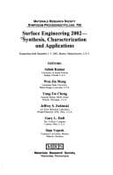 Tapa de Surface engineering 2002--synthesis, characterization and applications
