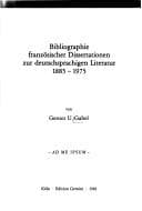 Tapa de Bibliographie französischer Dissertationen zur deutschsprachigen Literatur, 1885-1975