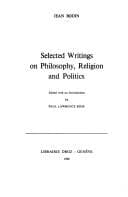 Tapa de Selected writings on philosophy, religion, and politics
