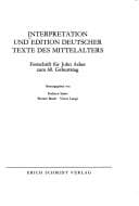 Tapa de Interpretation und Edition deutscher Texte des Mittelalters