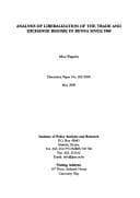Tapa de Analysis of liberalization of the trade and exchange regime in Kenya since 1980