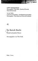 Tapa de Zu Bertolt Brecht